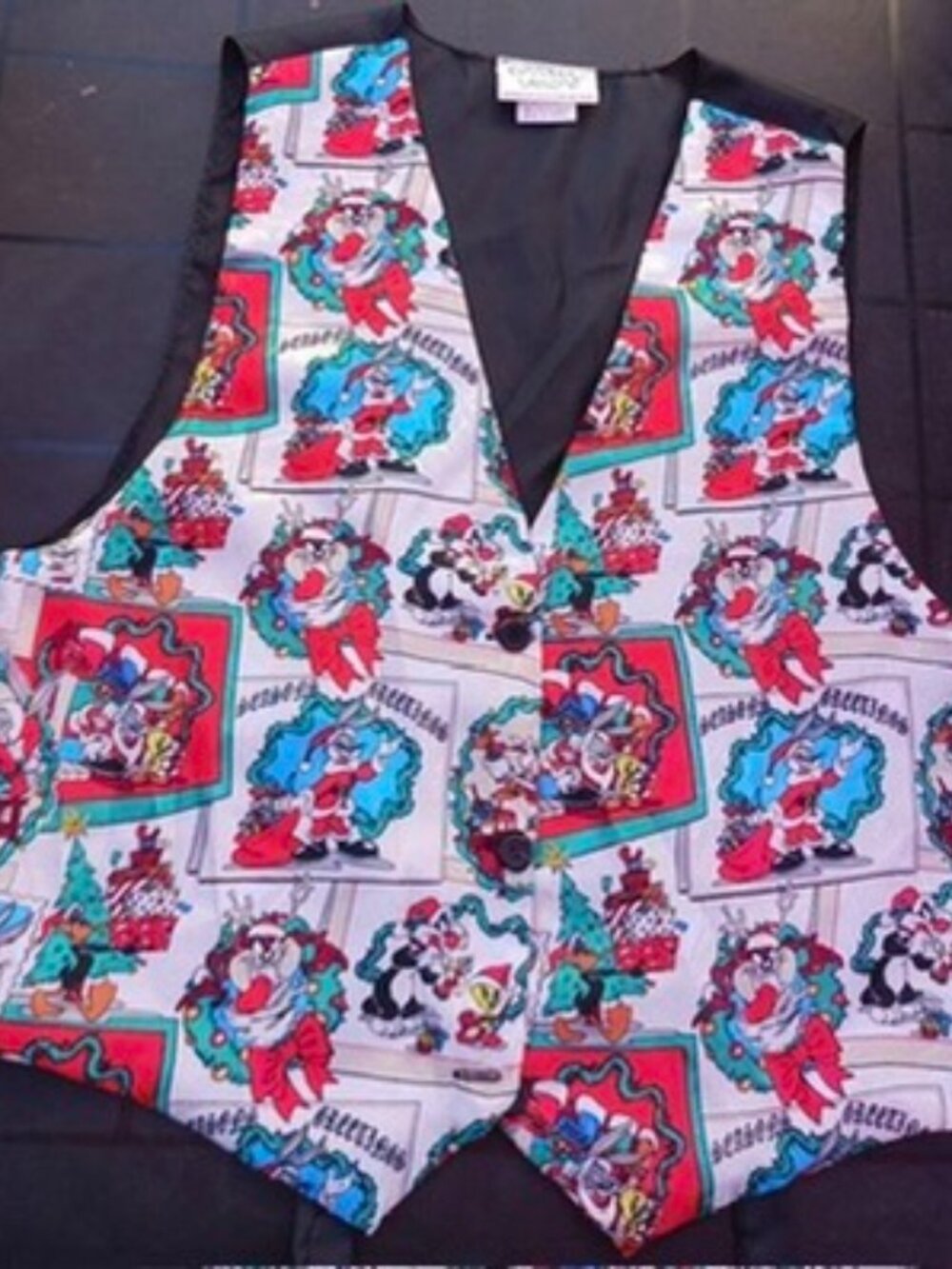 Vintage 90s Looney Tunes Christmas Vest Bugs Tweety Taz Holiday